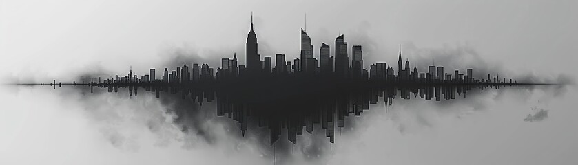 Abstract silhouette of a city skyline shadow on a solid gray background