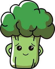 Broccoli with kawaii eyes. Flat design vector illustration of a broccoli
on white background.
