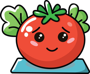 Tomato with kawaii eyes. Flat design vector illustration of a tomato
on a white background.