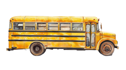 Yellow school bus on a transparent background
