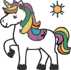 Adorable Cartoon Unicorn with Rainbow Mane and Tail - Vector Illustration
