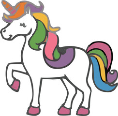 Adorable Cartoon Unicorn with Rainbow Mane and Tail - Vector Illustration