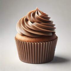 Basic Chocolate Cupcake with Extra Buttercream Frosting Illustration on Light Gray Background