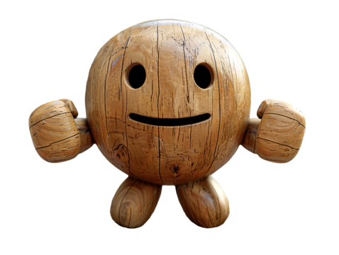 Wooden 3D Minimalist Figure Expressing Determination on White Background