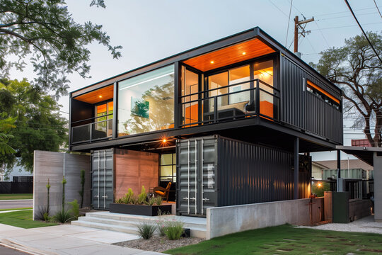 Modern metal building made from shipping house containers