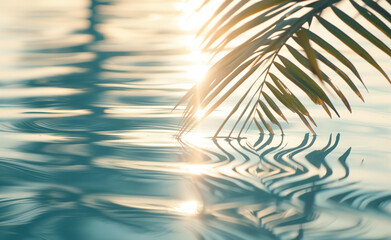 Green palm leaves reflecting in calm water creating a tranquil scene.