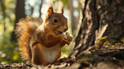 Obraz premium Squirrel delighting in a peanut amid the trees
