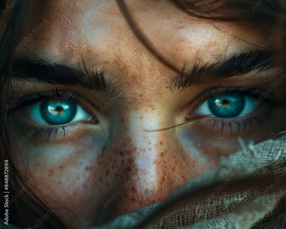 Poster captivating gaze reflecting both happiness and sorrow introspective portrait with emotive expression