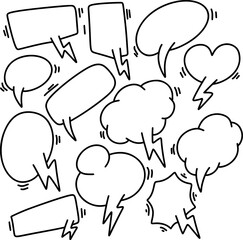 Set of hand drawn speech bubbles. Doodle speech bubbles. Vector illustration
