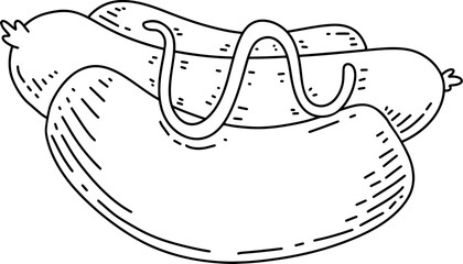 Hand drawn hot dog. Doodle style hot dog. Vector illustration