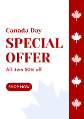 Canada Day or Canada Independence Day celebration poster suitable for email marketing template, newsletter, promotion advertising, background, and banner. 