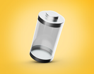 Transparent Shiny Empty Glass Battery Cell With Gray Metal Caps On Yellow Background 3d Illustration