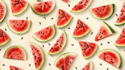 Seamless pattern with watermelons on white background. Watermelon season concept 