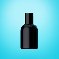 Shiny Black Closed Perfume Spray Bottle With Cap Isolated On Cyan Background 3D Illustration