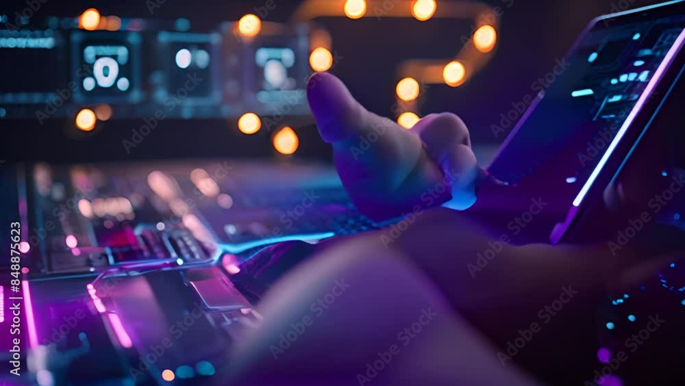 Poster person using smartphone with digital interface generative ai