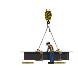 A worker is checking balance of chain sling