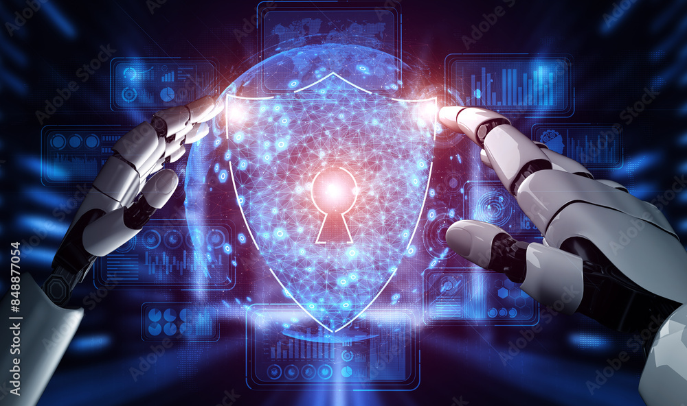 Aufkleber mlp 3d rendering artificial intelligence ai research of robot and cyborg development for future of p
