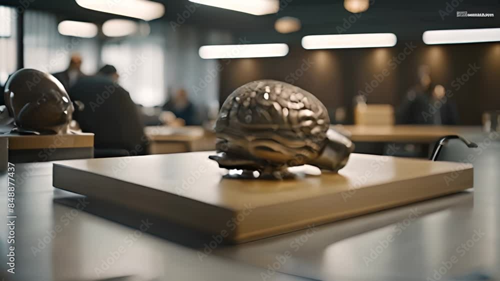 Poster brain model on a conference table generative ai