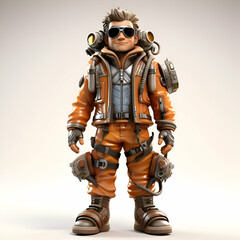 Astronaut in orange suit and sunglasses. 3d rendering