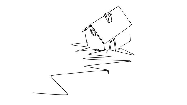 Earthquake safety concept. Single line draw design. Full length animation illustration. High quality 4k footage.