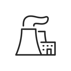 Thermal power plant, linear style icon. Building with large cooling towers. Editable stroke width