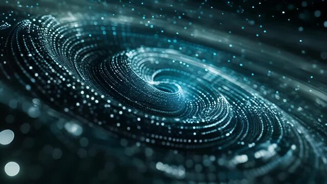 A swirling vortex of binary code resembling a tornado symbolizing the constant evolution and improvements made to encryption techniques in the digital currency world.