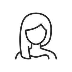 Woman with long hair, linear style icon. Editable stroke width