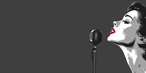 Woman from the 1940s-50s singing on stage. AI generative.