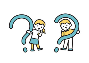 大きなクエスチョンマークを手に考える子どものイラスト