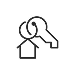 House with a key, linear style icon. real estate, home ownership, or property rental. Editable stroke width.