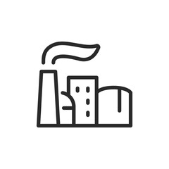Factory building with smokestack, linear style icon. industrial production. Editable stroke width