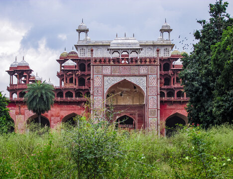Sikandra, Agra, India - 5 November 2013: A view of the grand entrance to Akbars tomb in Sikandra, Agra