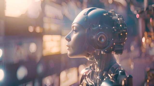 Humanoid Robot Looking at Screens Generative AI