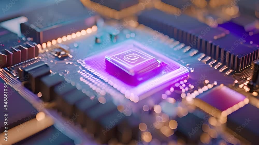 Poster computer chip on a circuit board generative ai