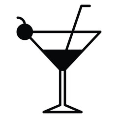 cocktail drink icon vector or logo illustration outline black color style