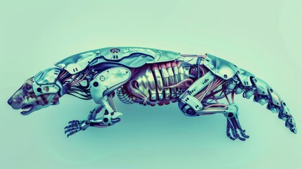 Fototapeta premium Cyborg animals, bioengineering, top view, showcasing enhanced wildlife, futuristic tone, colored pastel