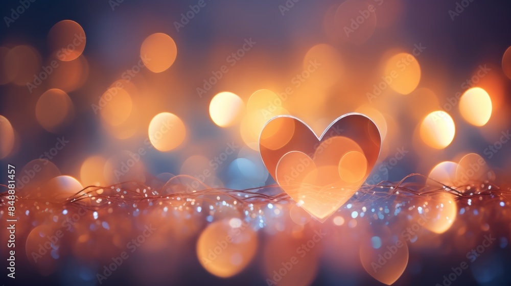 Poster a heart-shaped bokeh effect created by photographing fairy lights or candlelight, with a soft, diffu
