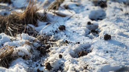 Detailed view of canine waste on the snowy surface