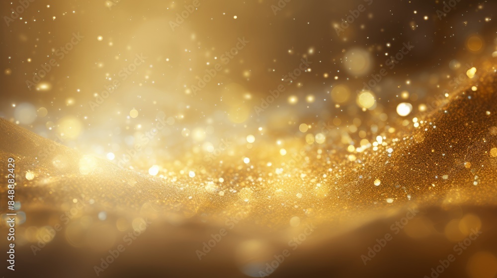 Aufkleber A photo of gold dust particles dancing in a beam of sunlight, creating a magical and mystical atmosphere.