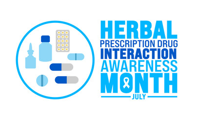 July is Herbal Prescription Drug Interaction Awareness Month background template. Holiday concept. use to background, banner, placard, card, and poster design template with text inscription