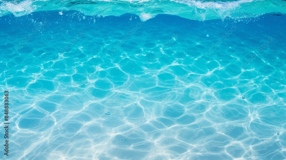 Aufkleber a tropical beach water pattern with vibrant turquoise water and delicate bubbles floating on the sur