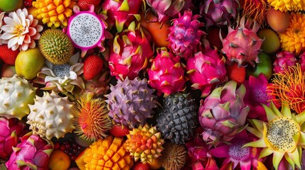 Assorted Exotic Tropical Fruits Display
