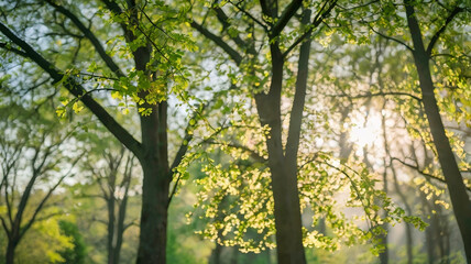 Obraz premium photos of leaves or forests in the morning or evening