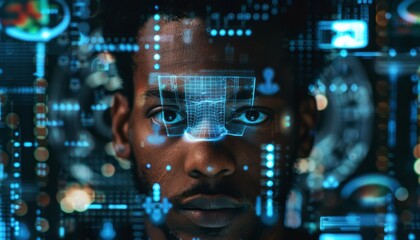 Man Looking Through Digital Interface