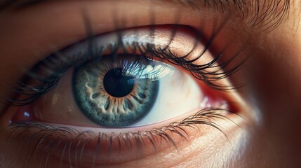 Fototapeta premium Close-up photograph of a female patient's eyes, a glimmer of hope shining through as she receives positive news from her doctor.