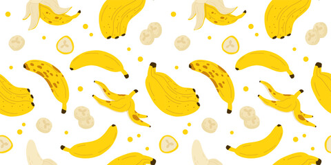 Banana seamless pattern. Trendy summer background. Vector illustration in hand drawn flat style. Vector print for fabric or wallpaper.