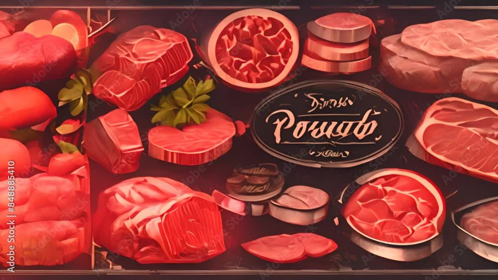 Poster fresh priced beef cuts on display generative ai