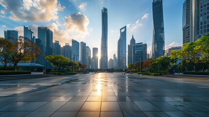 City square and skyline with modern buildings scenery