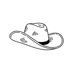 Cowboy hat in line style. Cowboy western and wild west theme. Hand drawn vector illustration.