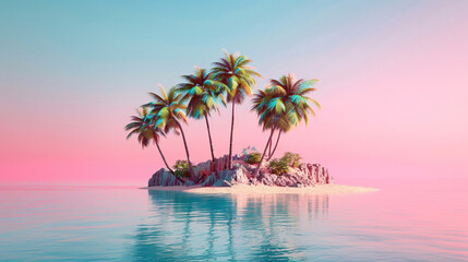 Obraz premium Beautiful gradient tropical island with gradient background.